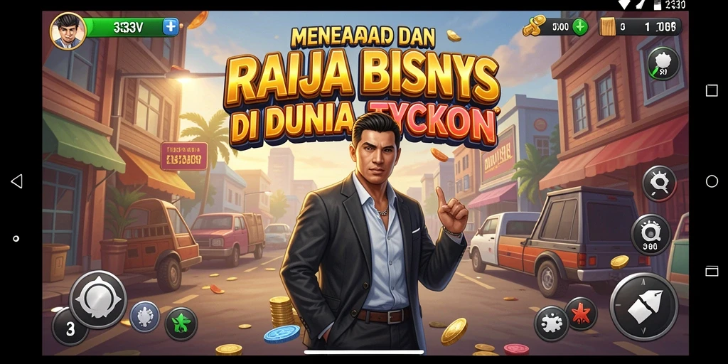 Tampilan gameplay 333V yang menarik dalam membangun bisnis Tycoon.