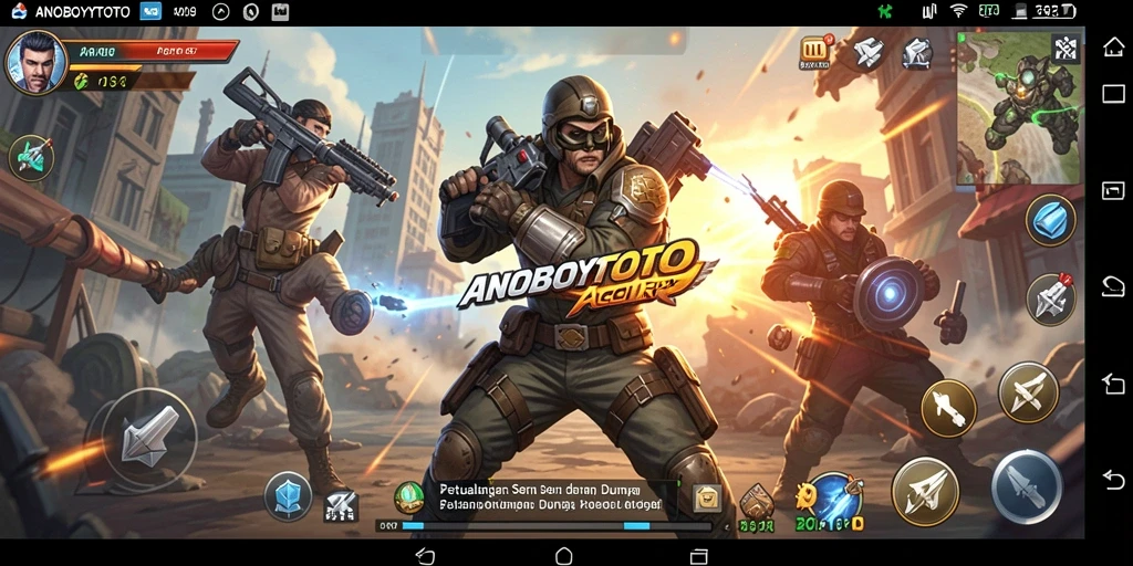 Tampilan gameplay dinamis ANOBOYTOTO dengan aksi seru dan karakter menarik.