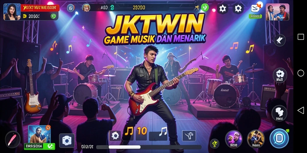 Tangkapan layar permainan JKTWIN menampilkan interaksi seru dengan musik.