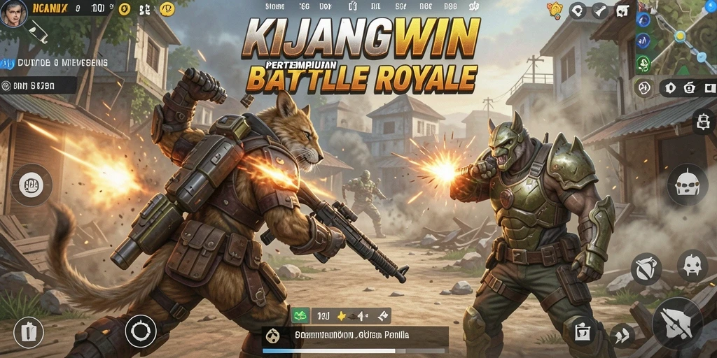 Screenshot KIJANGWIN menampilkan pertempuran intens dalam game Battle Royale.