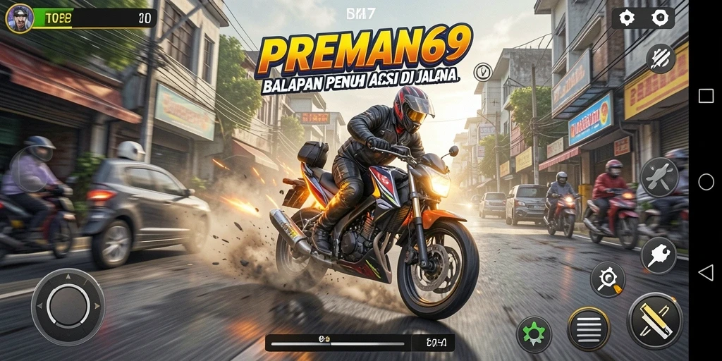 Tampilan gameplay seru dari balapan motor di PREMAN69.