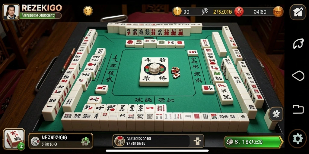 Tampilan gameplay seru dari REZEKIGO dengan desain Mahjong yang menarik.