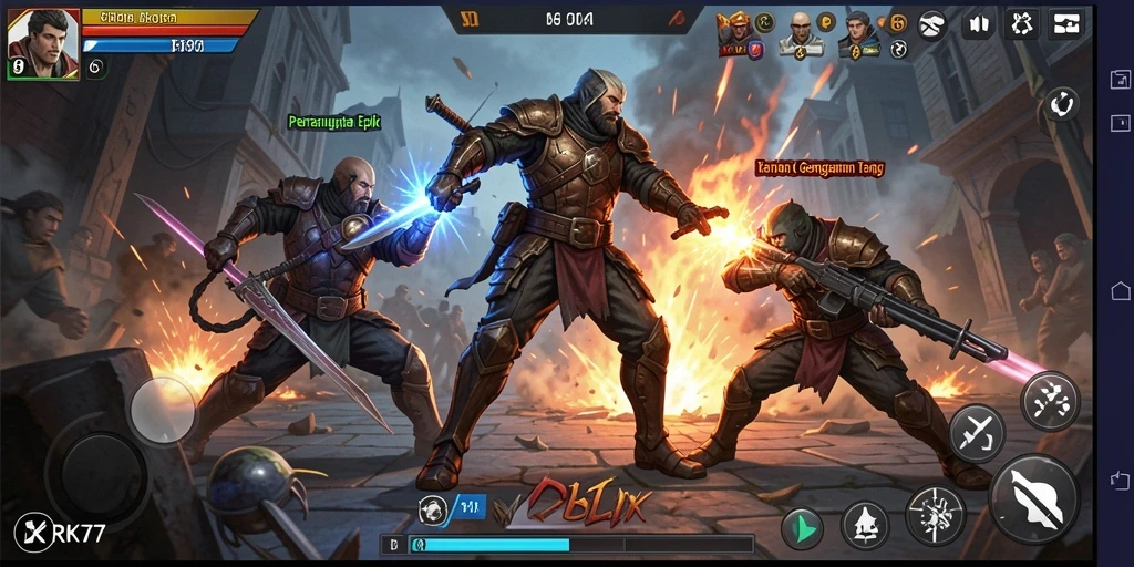 Gameplay RK77 yang seru dan menegangkan dalam pertarungan Fighting.