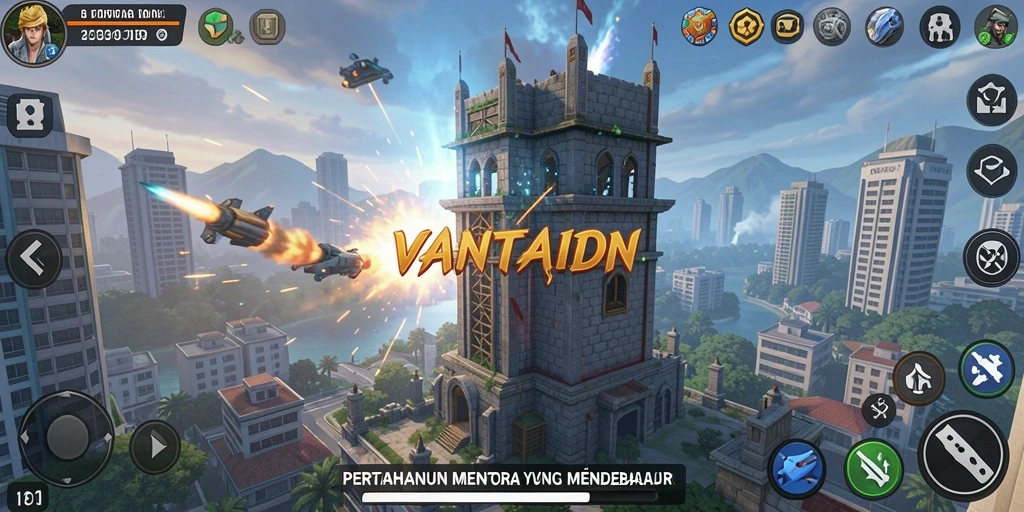 Gameplay menegangkan dalam VANTAIDN dengan menara bertahan.